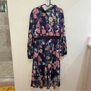 Bonobos Pink and Red Long Sleeve Cowl Neck Sundress